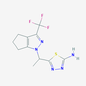 molecular formula C11H12F3N5S B14923454 5-{1-[3-(Trifluoromethyl)-5,6-dihydrocyclopenta[c]pyrazol-1(4H)-yl]ethyl}-1,3,4-thiadiazol-2-amine 