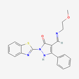 molecular formula C20H18N4O2S B14923556 (4E)-2-(1,3-benzothiazol-2-yl)-4-{[(2-methoxyethyl)amino]methylidene}-5-phenyl-2,4-dihydro-3H-pyrazol-3-one 