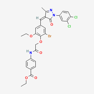 ethyl 4-{[(2-bromo-4-{(Z)-[1-(3,4-dichlorophenyl)-3-methyl-5-oxo-1,5-dihydro-4H-pyrazol-4-ylidene]methyl}-6-ethoxyphenoxy)acetyl]amino}benzoate