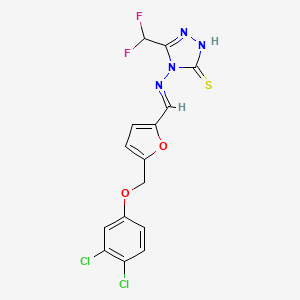 molecular formula C15H10Cl2F2N4O2S B14923772 4-{[(E)-{5-[(3,4-dichlorophenoxy)methyl]furan-2-yl}methylidene]amino}-5-(difluoromethyl)-4H-1,2,4-triazole-3-thiol 