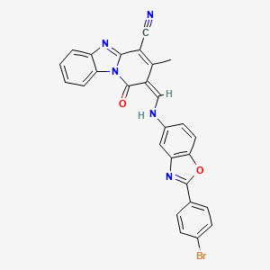 molecular formula C27H16BrN5O2 B14923880 2-[(E)-{[2-(4-bromophenyl)-1,3-benzoxazol-5-yl]imino}methyl]-1-hydroxy-3-methylpyrido[1,2-a]benzimidazole-4-carbonitrile 