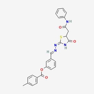 3-{(E)-[(2E)-{4-oxo-5-[2-oxo-2-(phenylamino)ethyl]-1,3-thiazolidin-2-ylidene}hydrazinylidene]methyl}phenyl 4-methylbenzoate