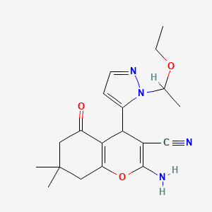 2-Amino-4-(1-(1-ethoxyethyl)-1H-pyrazol-5-yl)-7,7-dimethyl-5-oxo-5,6,7,8-tetrahydro-4H-chromene-3-carbonitrile