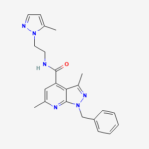 molecular formula C22H24N6O B14924132 1-benzyl-3,6-dimethyl-N-[2-(5-methyl-1H-pyrazol-1-yl)ethyl]-1H-pyrazolo[3,4-b]pyridine-4-carboxamide 