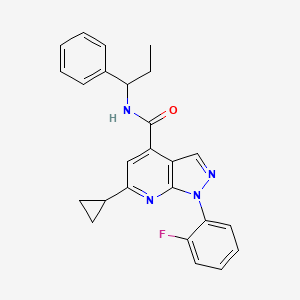 6-cyclopropyl-1-(2-fluorophenyl)-N-(1-phenylpropyl)-1H-pyrazolo[3,4-b]pyridine-4-carboxamide