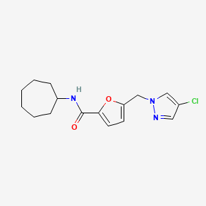 5-[(4-chloro-1H-pyrazol-1-yl)methyl]-N-cycloheptylfuran-2-carboxamide