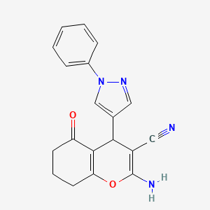 2-Amino-5-oxo-4-(1-phenyl-1H-pyrazol-4-YL)-5,6,7,8-tetrahydro-4H-chromen-3-YL cyanide