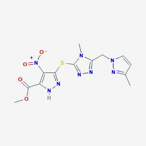 methyl 5-({4-methyl-5-[(3-methyl-1H-pyrazol-1-yl)methyl]-4H-1,2,4-triazol-3-yl}sulfanyl)-4-nitro-1H-pyrazole-3-carboxylate