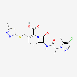 7-{[2-(4-chloro-5-methyl-1H-pyrazol-1-yl)propanoyl]amino}-3-{[(5-methyl-1,3,4-thiadiazol-2-yl)sulfanyl]methyl}-8-oxo-5-thia-1-azabicyclo[4.2.0]oct-2-ene-2-carboxylic acid