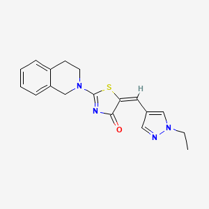 molecular formula C18H18N4OS B14925013 (5E)-2-(3,4-dihydroisoquinolin-2(1H)-yl)-5-[(1-ethyl-1H-pyrazol-4-yl)methylidene]-1,3-thiazol-4(5H)-one 