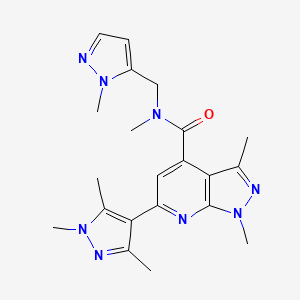 molecular formula C21H26N8O B14925020 N,1,3-trimethyl-N-[(1-methyl-1H-pyrazol-5-yl)methyl]-6-(1,3,5-trimethyl-1H-pyrazol-4-yl)-1H-pyrazolo[3,4-b]pyridine-4-carboxamide 