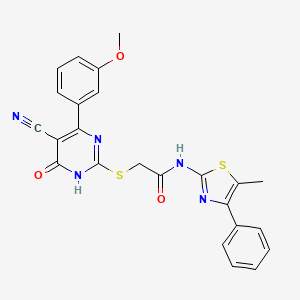 2-[[5-cyano-6-(3-methoxyphenyl)-4-oxo-1H-pyrimidin-2-yl]sulfanyl]-N-(5-methyl-4-phenyl-1,3-thiazol-2-yl)acetamide