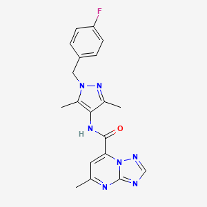 molecular formula C19H18FN7O B14925117 N-[1-(4-fluorobenzyl)-3,5-dimethyl-1H-pyrazol-4-yl]-5-methyl[1,2,4]triazolo[1,5-a]pyrimidine-7-carboxamide 