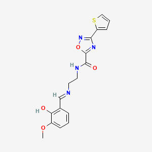 N-(2-{[(E)-(2-hydroxy-3-methoxyphenyl)methylidene]amino}ethyl)-3-(thiophen-2-yl)-1,2,4-oxadiazole-5-carboxamide