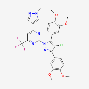 molecular formula C28H24ClF3N6O4 B14925198 2-[4-Chloro-3,5-bis(3,4-dimethoxyphenyl)-1H-pyrazol-1-yl]-4-(1-methyl-1H-pyrazol-4-yl)-6-(trifluoromethyl)pyrimidine CAS No. 1006340-63-1