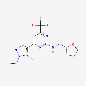 molecular formula C16H20F3N5O B14925320 4-(1-ethyl-5-methyl-1H-pyrazol-4-yl)-N-(tetrahydrofuran-2-ylmethyl)-6-(trifluoromethyl)pyrimidin-2-amine 