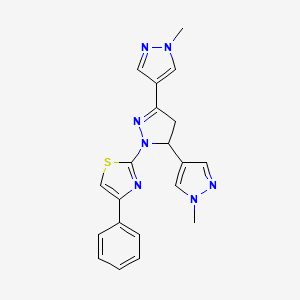 molecular formula C20H19N7S B14925520 2-[3,5-Bis(1-methyl-1H-pyrazol-4-YL)-4,5-dihydro-1H-pyrazol-1-YL]-4-phenyl-1,3-thiazole 