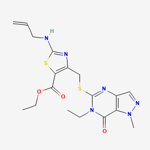 ethyl 4-{[(6-ethyl-1-methyl-7-oxo-6,7-dihydro-1H-pyrazolo[4,3-d]pyrimidin-5-yl)sulfanyl]methyl}-2-(prop-2-en-1-ylamino)-1,3-thiazole-5-carboxylate