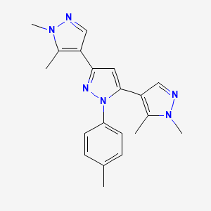 molecular formula C20H22N6 B14925624 3,5-bis(1,5-dimethylpyrazol-4-yl)-1-(4-methylphenyl)pyrazole 