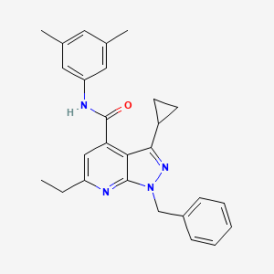 1-benzyl-3-cyclopropyl-N-(3,5-dimethylphenyl)-6-ethyl-1H-pyrazolo[3,4-b]pyridine-4-carboxamide