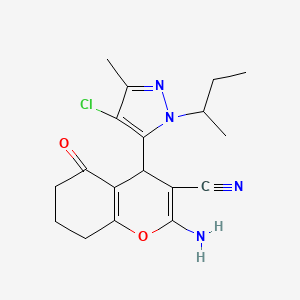 molecular formula C18H21ClN4O2 B14925667 2-Amino-4-(1-(sec-butyl)-4-chloro-3-methyl-1H-pyrazol-5-yl)-5-oxo-5,6,7,8-tetrahydro-4H-chromene-3-carbonitrile 