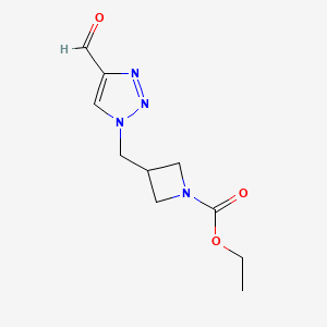molecular formula C10H14N4O3 B1492572 3-((4-甲酰-1H-1,2,3-三唑-1-基)甲基)氮杂环丁烷-1-甲酸乙酯 CAS No. 2098121-04-9