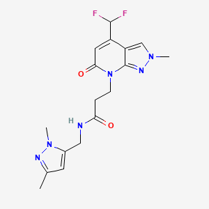 molecular formula C17H20F2N6O2 B14925734 3-[4-(difluoromethyl)-2-methyl-6-oxo-2,6-dihydro-7H-pyrazolo[3,4-b]pyridin-7-yl]-N-[(1,3-dimethyl-1H-pyrazol-5-yl)methyl]propanamide 