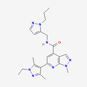 molecular formula C22H28N8O B14925740 6-(1-ethyl-3,5-dimethyl-1H-pyrazol-4-yl)-1-methyl-N-[(1-propyl-1H-pyrazol-5-yl)methyl]-1H-pyrazolo[3,4-b]pyridine-4-carboxamide 