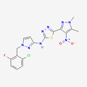 molecular formula C17H14ClFN8O2S B14925743 N-[1-(2-chloro-6-fluorobenzyl)-1H-pyrazol-3-yl]-5-(1,5-dimethyl-4-nitro-1H-pyrazol-3-yl)-1,3,4-thiadiazol-2-amine 