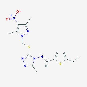 3-{[(3,5-dimethyl-4-nitro-1H-pyrazol-1-yl)methyl]sulfanyl}-N-[(E)-(5-ethylthiophen-2-yl)methylidene]-5-methyl-4H-1,2,4-triazol-4-amine