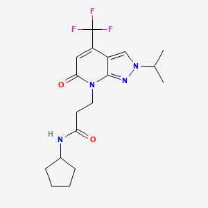 molecular formula C18H23F3N4O2 B14925830 N-cyclopentyl-3-[6-oxo-2-(propan-2-yl)-4-(trifluoromethyl)-2,6-dihydro-7H-pyrazolo[3,4-b]pyridin-7-yl]propanamide 