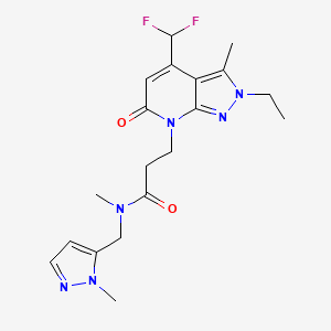 molecular formula C19H24F2N6O2 B14925875 3-[4-(difluoromethyl)-2-ethyl-3-methyl-6-oxo-2,6-dihydro-7H-pyrazolo[3,4-b]pyridin-7-yl]-N-methyl-N-[(1-methyl-1H-pyrazol-5-yl)methyl]propanamide 