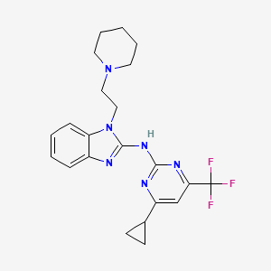 molecular formula C22H25F3N6 B14925941 N-[4-cyclopropyl-6-(trifluoromethyl)pyrimidin-2-yl]-1-[2-(piperidin-1-yl)ethyl]-1H-benzimidazol-2-amine 