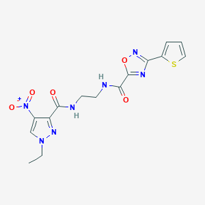 molecular formula C15H15N7O5S B14925962 N-(2-{[(1-ethyl-4-nitro-1H-pyrazol-3-yl)carbonyl]amino}ethyl)-3-(thiophen-2-yl)-1,2,4-oxadiazole-5-carboxamide 