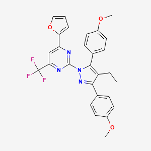 molecular formula C28H23F3N4O3 B14926016 2-[4-ethyl-3,5-bis(4-methoxyphenyl)-1H-pyrazol-1-yl]-4-(furan-2-yl)-6-(trifluoromethyl)pyrimidine 