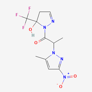 molecular formula C11H12F3N5O4 B14926019 1-[5-hydroxy-5-(trifluoromethyl)-4,5-dihydro-1H-pyrazol-1-yl]-2-(5-methyl-3-nitro-1H-pyrazol-1-yl)propan-1-one 