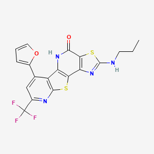 molecular formula C19H13F3N4O2S2 B14926080 11-(furan-2-yl)-4-(propylamino)-13-(trifluoromethyl)-5,16-dithia-3,8,14-triazatetracyclo[7.7.0.02,6.010,15]hexadeca-1(9),2(6),3,10(15),11,13-hexaen-7-one 