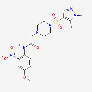 molecular formula C18H24N6O6S B14926208 2-{4-[(1,5-dimethyl-1H-pyrazol-4-yl)sulfonyl]piperazin-1-yl}-N-(4-methoxy-2-nitrophenyl)acetamide 