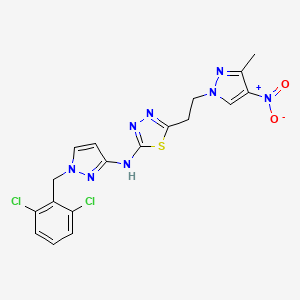 molecular formula C18H16Cl2N8O2S B14926296 N-[1-(2,6-dichlorobenzyl)-1H-pyrazol-3-yl]-5-[2-(3-methyl-4-nitro-1H-pyrazol-1-yl)ethyl]-1,3,4-thiadiazol-2-amine 