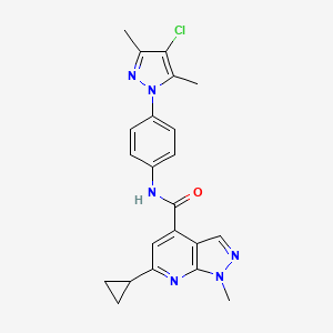 molecular formula C22H21ClN6O B14926453 N-[4-(4-chloro-3,5-dimethyl-1H-pyrazol-1-yl)phenyl]-6-cyclopropyl-1-methyl-1H-pyrazolo[3,4-b]pyridine-4-carboxamide 