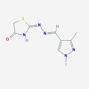 (2E)-2-{(2E)-[(1,3-dimethyl-1H-pyrazol-4-yl)methylidene]hydrazinylidene}-1,3-thiazolidin-4-one