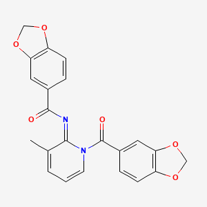 molecular formula C22H16N2O6 B14926553 N-[(2E)-1-(1,3-benzodioxol-5-ylcarbonyl)-3-methylpyridin-2(1H)-ylidene]-1,3-benzodioxole-5-carboxamide 