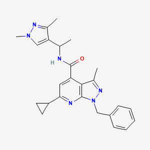 molecular formula C25H28N6O B14926594 1-benzyl-6-cyclopropyl-N-[1-(1,3-dimethyl-1H-pyrazol-4-yl)ethyl]-3-methyl-1H-pyrazolo[3,4-b]pyridine-4-carboxamide 