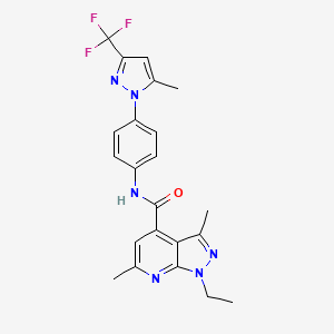 molecular formula C22H21F3N6O B14926597 1-ethyl-3,6-dimethyl-N-{4-[5-methyl-3-(trifluoromethyl)-1H-pyrazol-1-yl]phenyl}-1H-pyrazolo[3,4-b]pyridine-4-carboxamide 