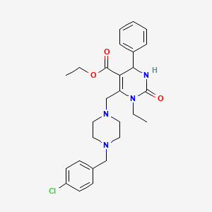 molecular formula C27H33ClN4O3 B14926680 Ethyl 6-{[4-(4-chlorobenzyl)piperazin-1-yl]methyl}-1-ethyl-2-oxo-4-phenyl-1,2,3,4-tetrahydropyrimidine-5-carboxylate 