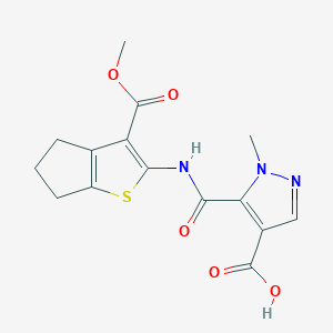 molecular formula C15H15N3O5S B14926739 5-{[3-(methoxycarbonyl)-5,6-dihydro-4H-cyclopenta[b]thiophen-2-yl]carbamoyl}-1-methyl-1H-pyrazole-4-carboxylic acid 