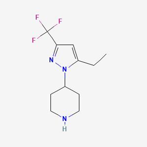 molecular formula C11H16F3N3 B1492674 4-(5-ethyl-3-(trifluoromethyl)-1H-pyrazol-1-yl)piperidine CAS No. 2098005-89-9