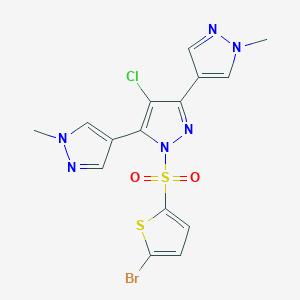 molecular formula C15H12BrClN6O2S2 B14926781 1-(5-bromothiophen-2-yl)sulfonyl-4-chloro-3,5-bis(1-methylpyrazol-4-yl)pyrazole 