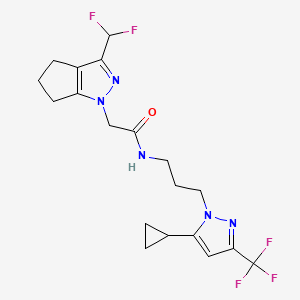 molecular formula C19H22F5N5O B14926837 N-{3-[5-cyclopropyl-3-(trifluoromethyl)-1H-pyrazol-1-yl]propyl}-2-[3-(difluoromethyl)-5,6-dihydrocyclopenta[c]pyrazol-1(4H)-yl]acetamide 