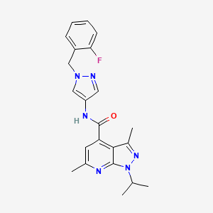 molecular formula C22H23FN6O B14926845 N-[1-(2-fluorobenzyl)-1H-pyrazol-4-yl]-3,6-dimethyl-1-(propan-2-yl)-1H-pyrazolo[3,4-b]pyridine-4-carboxamide 